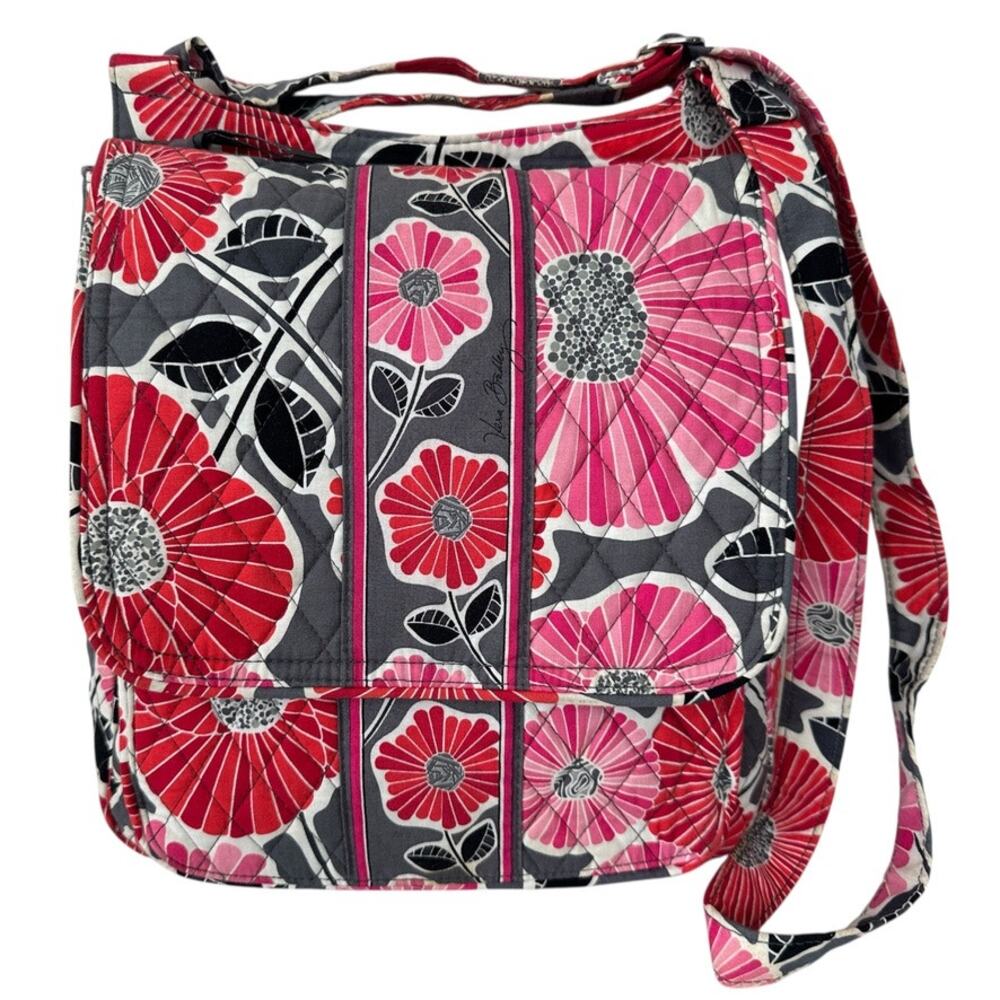 Vera Bradley Cheery Blossoms Mailbag Large Cotton Adjustable Strap Crossbody Bag